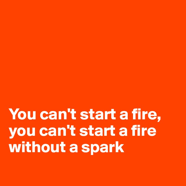 





You can't start a fire, you can't start a fire without a spark 
