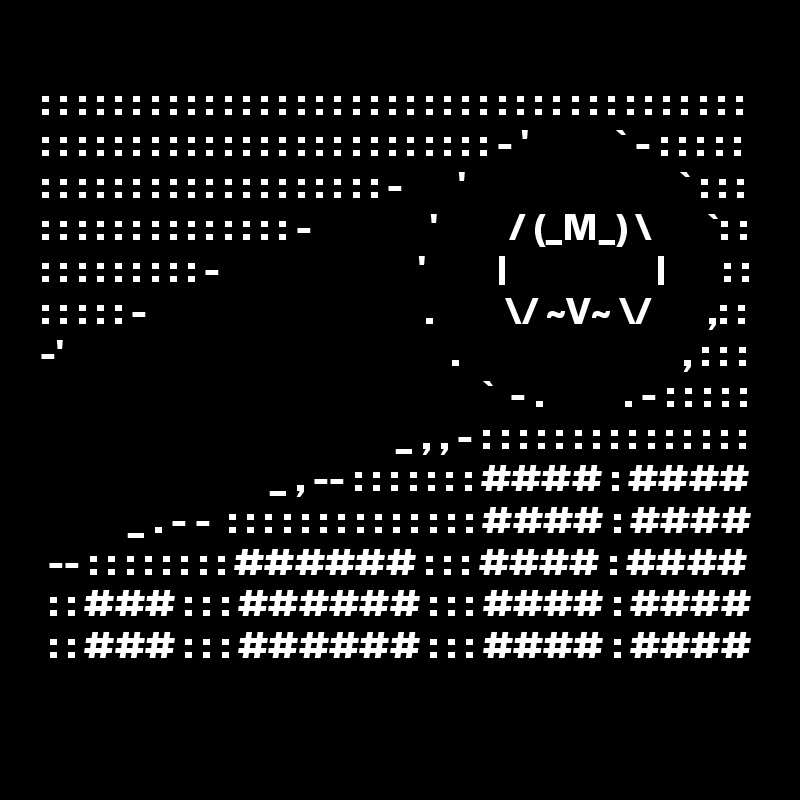 
: : : : : : : : : : : : : : : : : : : : : : : : : : : : : : : : : : : : : : :
: : : : : : : : : : : : : : : : : : : : : : : : : - '           ` - : : : : :
: : : : : : : : : : : : : : : : : : : -       '                           ` : : :
: : : : : : : : : : : : : : -               '         / (_M_) \       `: :
: : : : : : : : : -                         '         |                   |       : :
: : : : : -                                   .         \/ ~V~ \/       ,: :
-'                                                 .                            , : : :
                                                        `  - .          . - : : : : :
                                             _ , , - : : : : : : : : : : : : : : :
                             _ , -- : : : : : : : #### : ####
           _ . - -  : : : : : : : : : : : : : : #### : ####
 -- : : : : : : : : ###### : : : #### : ####
 : : ### : : : ###### : : : #### : ####
 : : ### : : : ###### : : : #### : ####