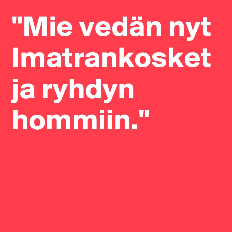 "Mie vedän nyt Imatrankosket ja ryhdyn hommiin."