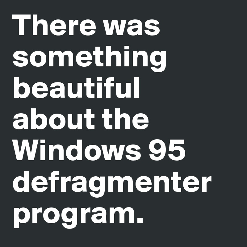 There was something beautiful 
about the Windows 95 defragmenter program. 