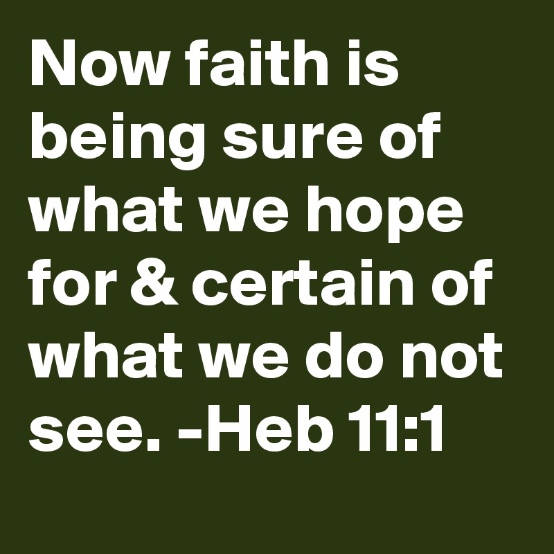 Now faith is being sure of what we hope for & certain of what we do not see. -Heb 11:1