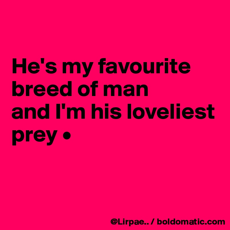 

He's my favourite breed of man
and I'm his loveliest prey •


