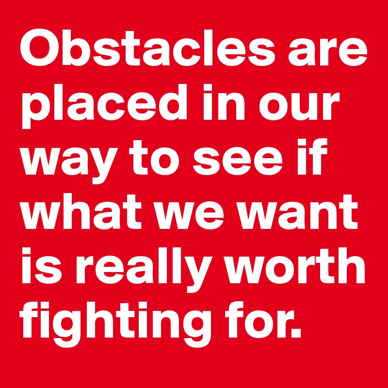 Obstacles are placed in our way to see if what we want is really worth fighting for. 