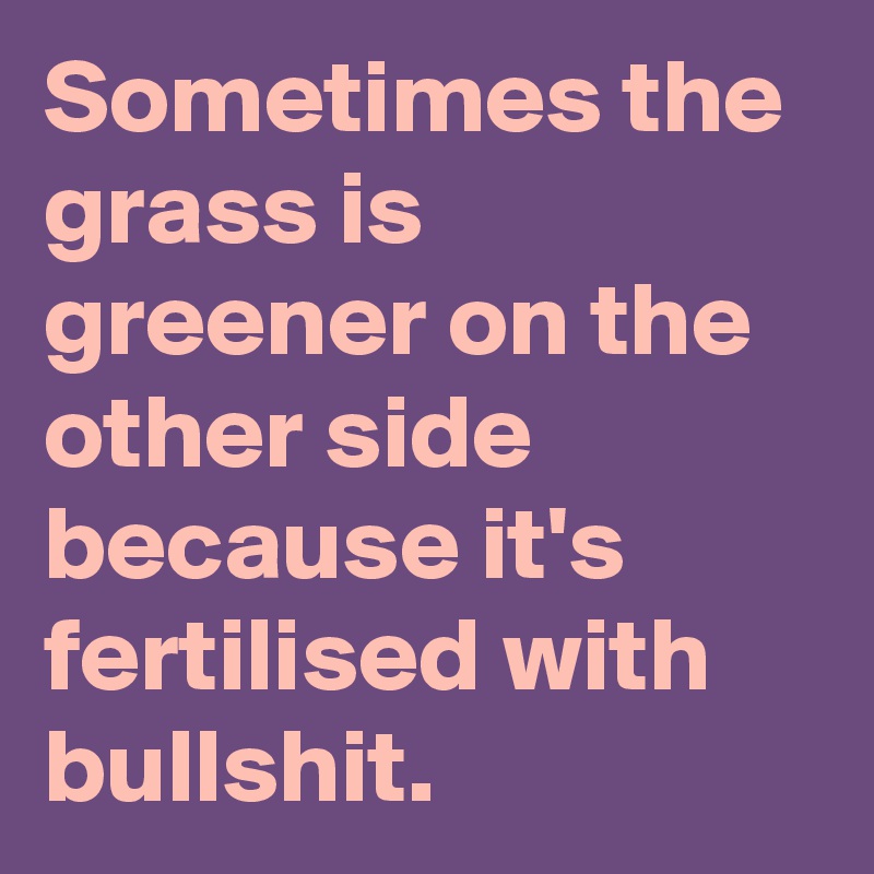 Sometimes the grass is greener on the other side because it's fertilised with bullshit.