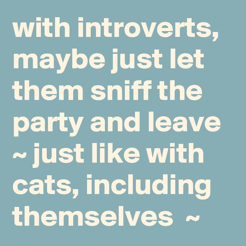 with introverts, maybe just let them sniff the party and leave ~ just like with cats, including themselves  ~