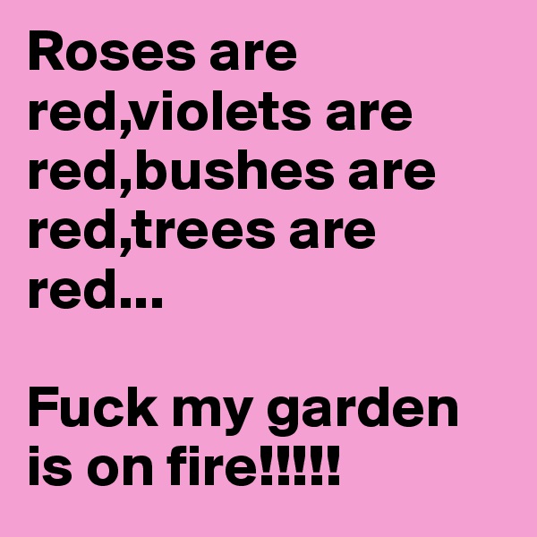 Roses are red,violets are red,bushes are red,trees are red...

Fuck my garden is on fire!!!!!