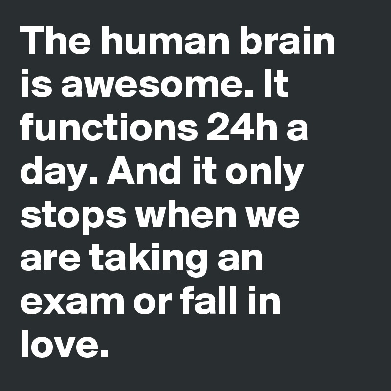 The human brain is awesome. It functions 24h a day. And it only stops when we are taking an exam or fall in love.