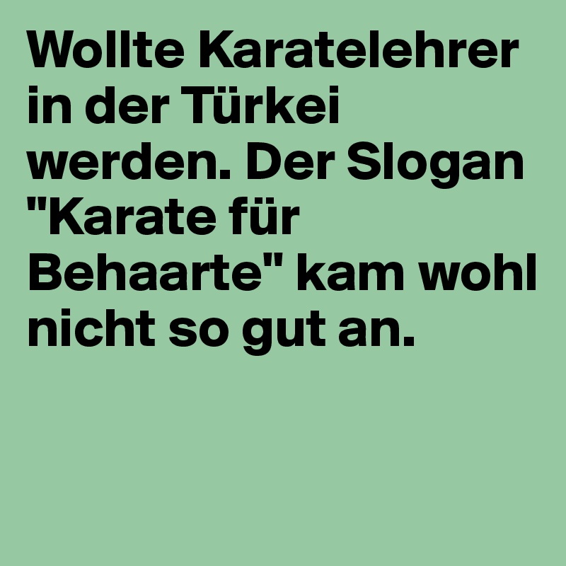 Wollte Karatelehrer in der Türkei werden. Der Slogan "Karate für Behaarte" kam wohl nicht so gut an. 


