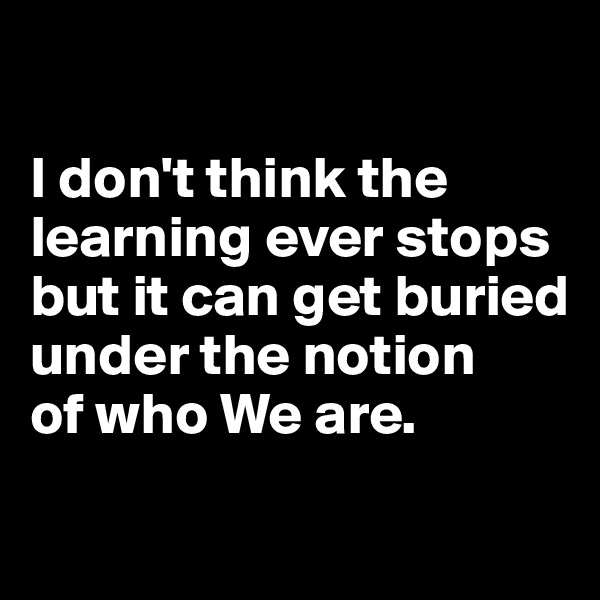 

I don't think the learning ever stops but it can get buried under the notion 
of who We are.
