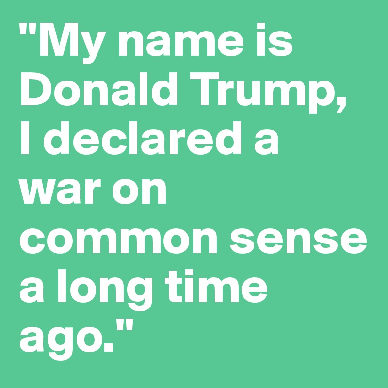 "My name is Donald Trump, I declared a war on common sense a long time ago."