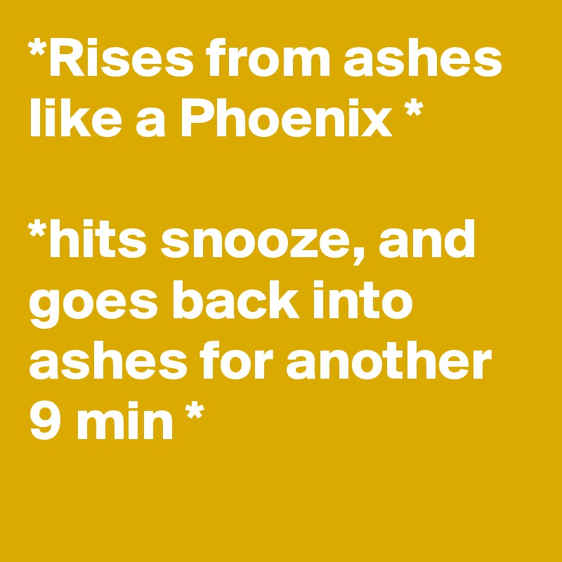 *Rises from ashes like a Phoenix *

*hits snooze, and goes back into ashes for another 9 min *