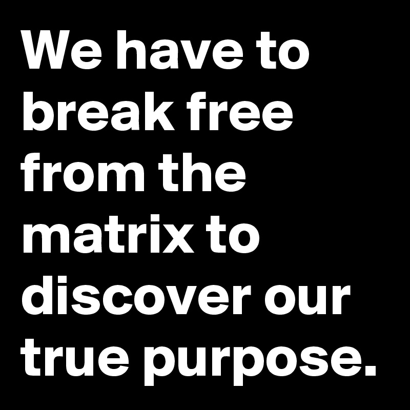 We have to break free from the matrix to discover our true purpose.