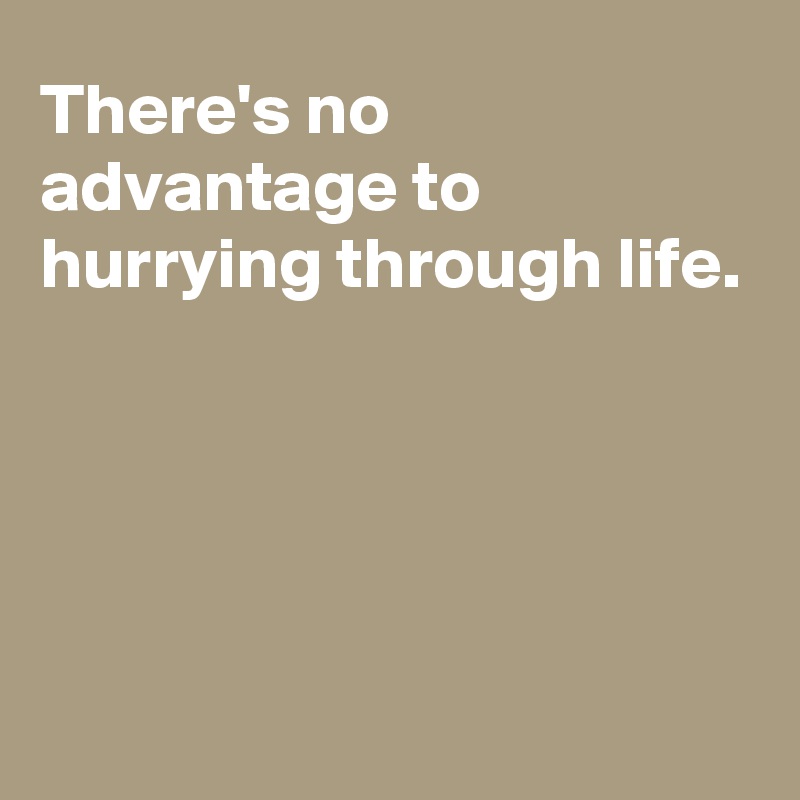 There's no advantage to hurrying through life.





