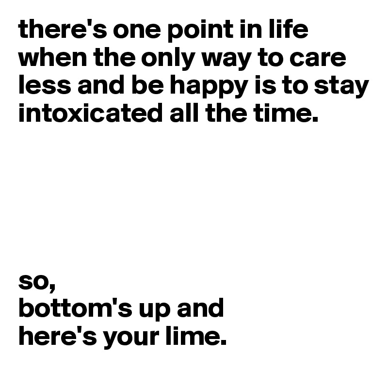 there's one point in life when the only way to care less and be happy is to stay intoxicated all the time.





so,
bottom's up and
here's your lime.