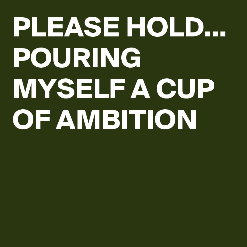 PLEASE HOLD...
POURING MYSELF A CUP OF AMBITION 


