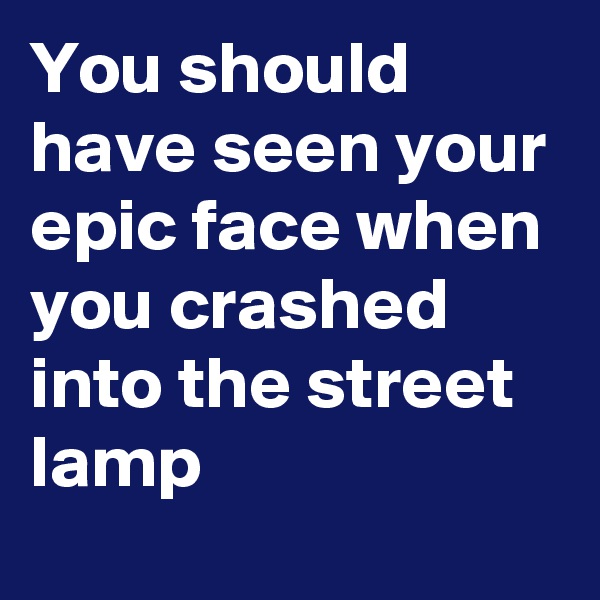You should have seen your epic face when you crashed into the street lamp 