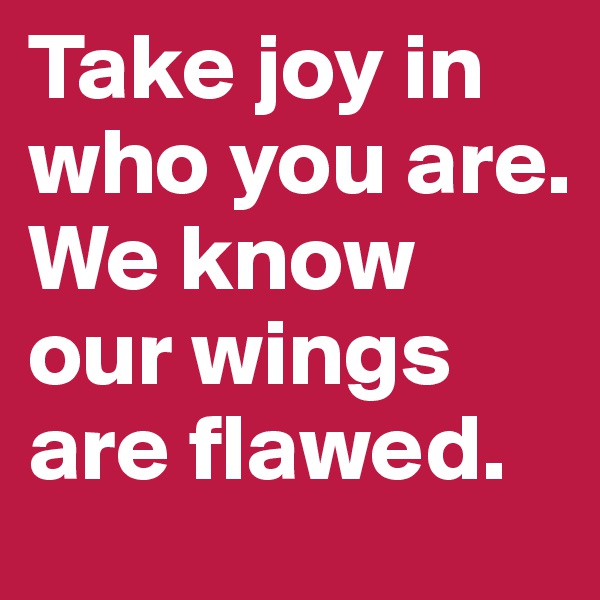Take joy in who you are. 
We know our wings are flawed.