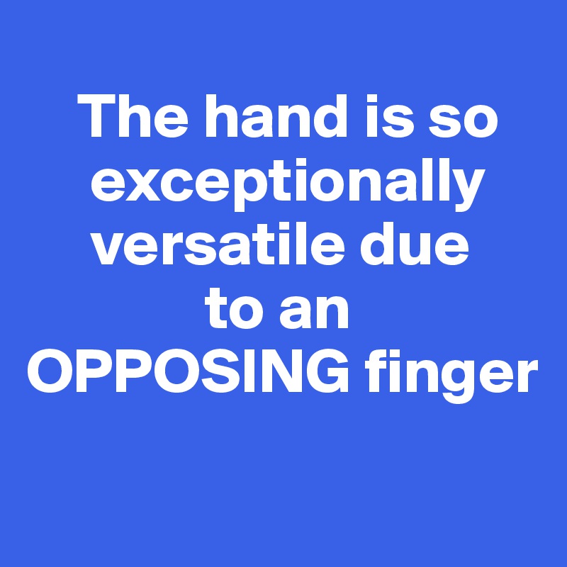 
    The hand is so
     exceptionally
     versatile due
              to an
OPPOSING finger

