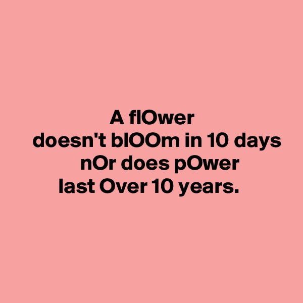 



                      A flOwer
    doesn't blOOm in 10 days                nOr does pOwer
          last Over 10 years.


 
