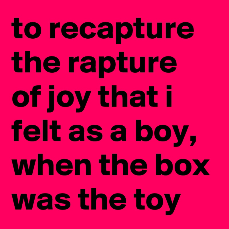 to recapture the rapture of joy that i felt as a boy, when the box was the toy