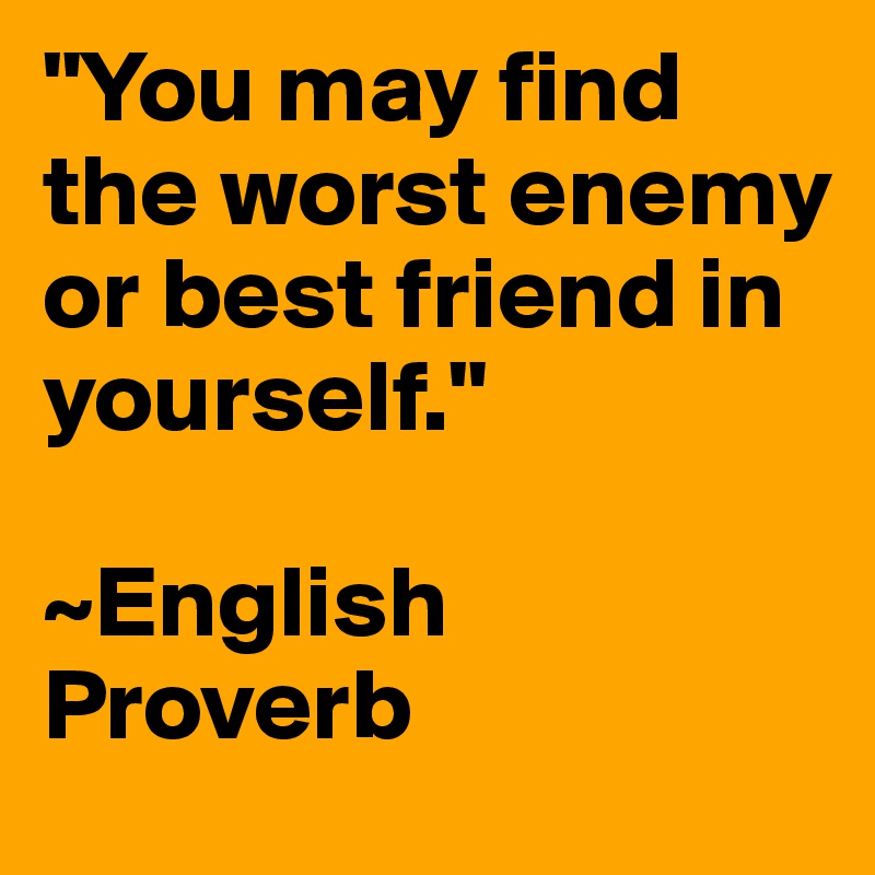 "You may find the worst enemy or best friend in yourself."

~English Proverb