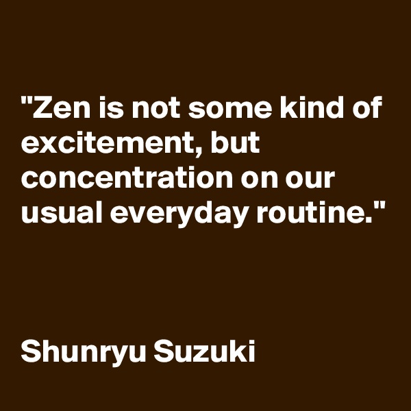 

"Zen is not some kind of excitement, but concentration on our usual everyday routine."



Shunryu Suzuki