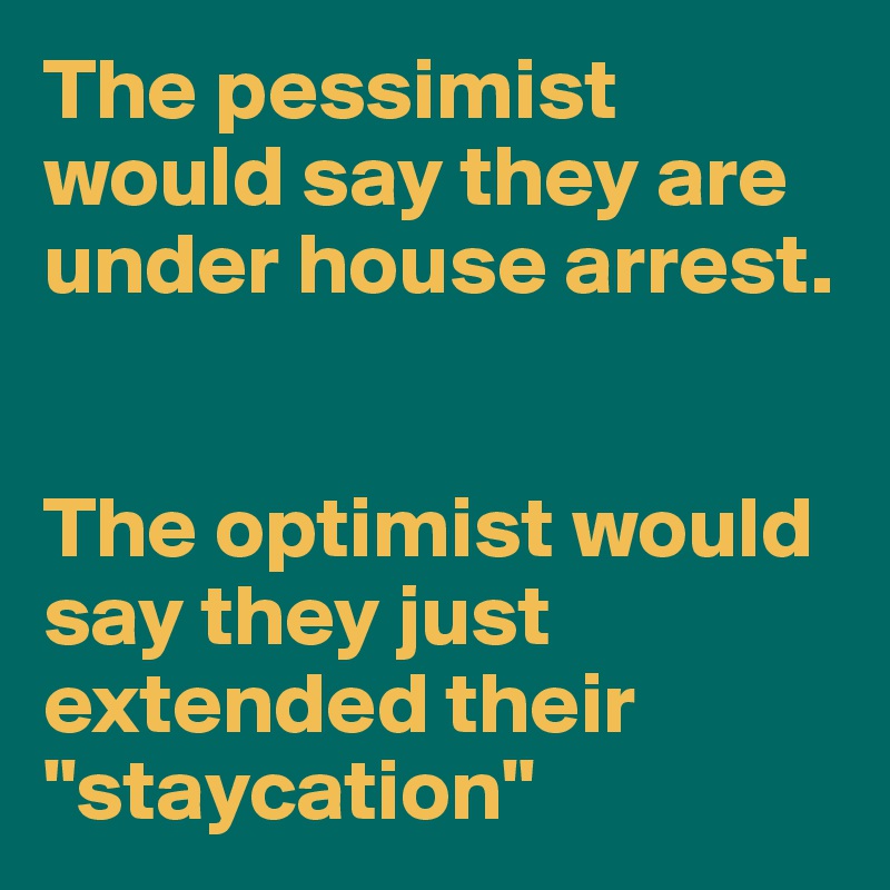 The pessimist would say they are under house arrest.


The optimist would say they just extended their "staycation"