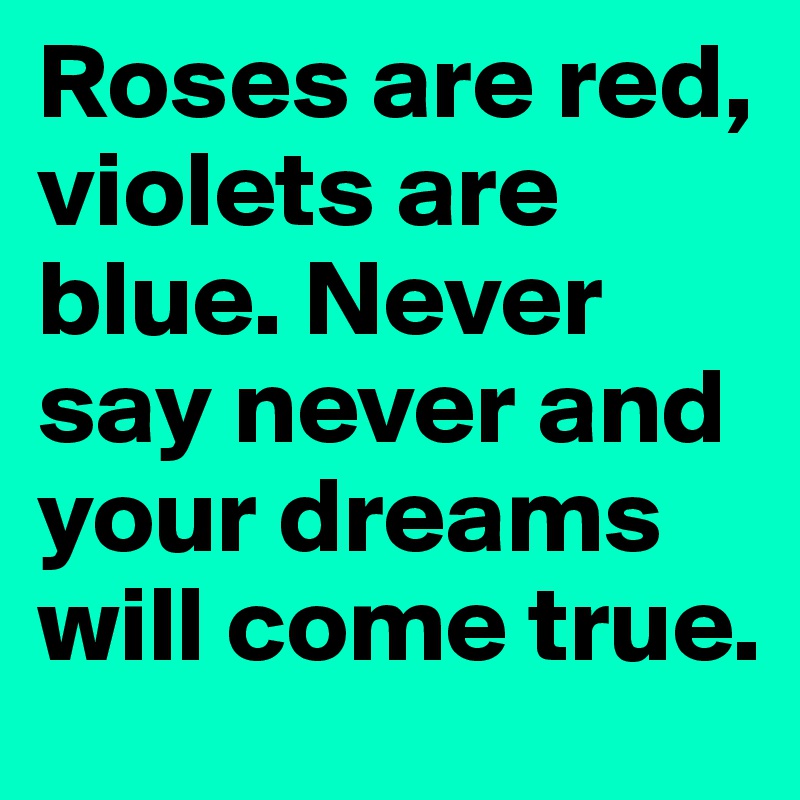 Roses are red, violets are blue. Never say never and your dreams will come true.