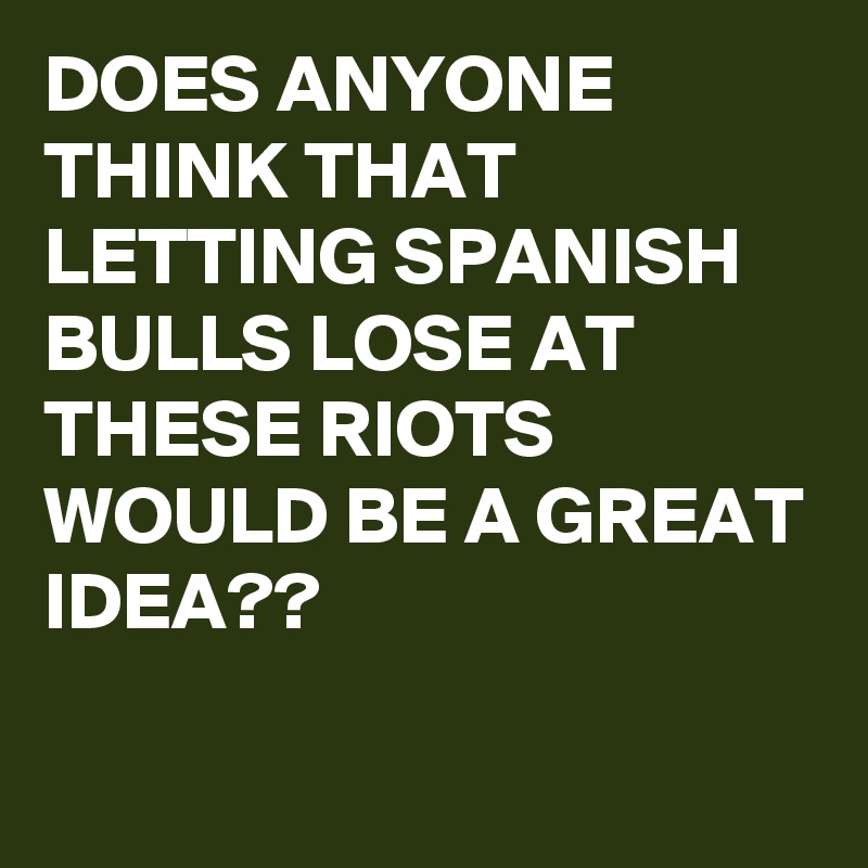 DOES ANYONE THINK THAT LETTING SPANISH BULLS LOSE AT THESE RIOTS WOULD BE A GREAT IDEA??

