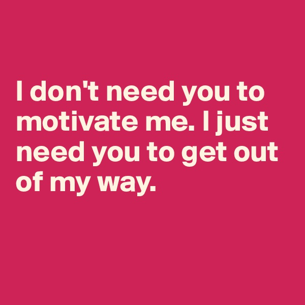 

I don't need you to motivate me. I just need you to get out of my way.


