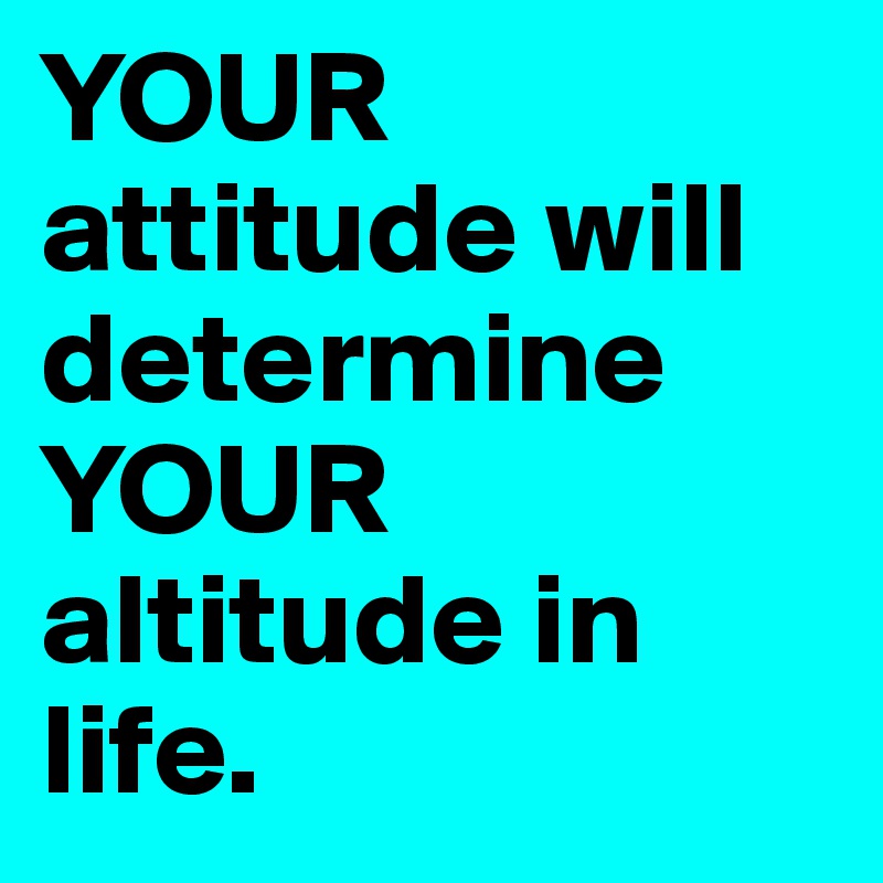 YOUR attitude will determine YOUR altitude in life.