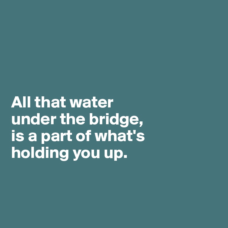 




All that water 
under the bridge, 
is a part of what's 
holding you up. 


