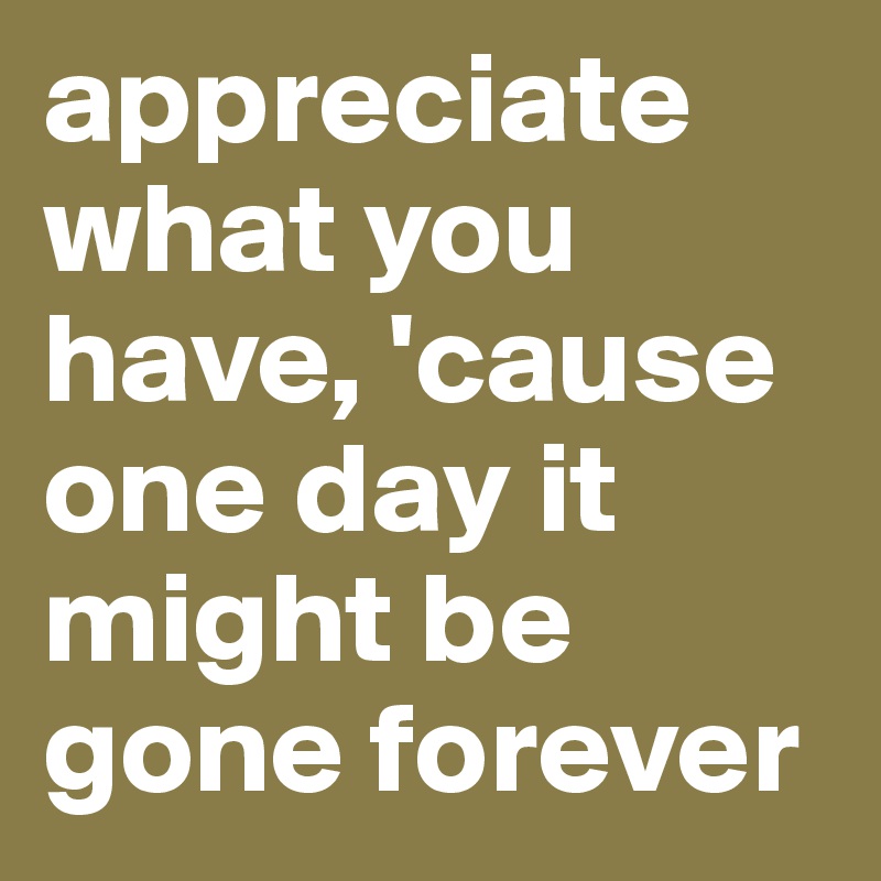 appreciate what you have, 'cause one day it might be gone forever