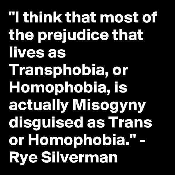 "I think that most of the prejudice that lives as Transphobia, or Homophobia, is actually Misogyny disguised as Trans or Homophobia." - Rye Silverman