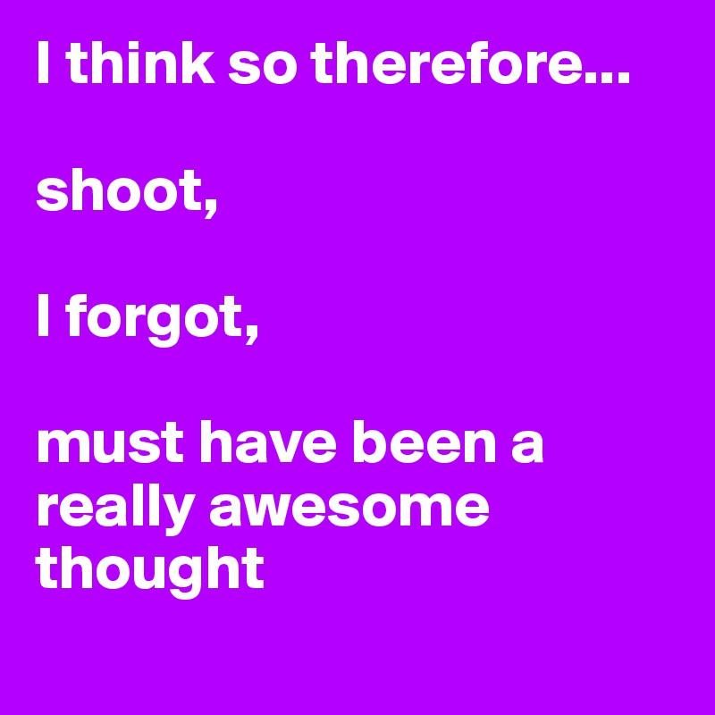 I think so therefore...

shoot, 

I forgot, 

must have been a really awesome thought
