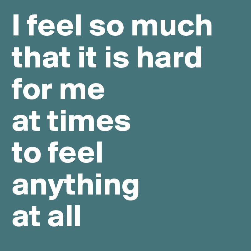 I feel so much 
that it is hard for me 
at times 
to feel 
anything 
at all