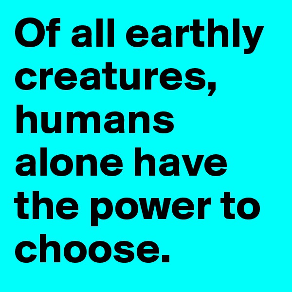 Of all earthly creatures, humans alone have the power to choose.