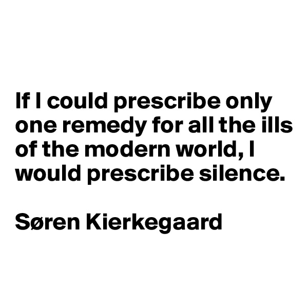 


If I could prescribe only one remedy for all the ills of the modern world, I would prescribe silence.

Søren Kierkegaard

