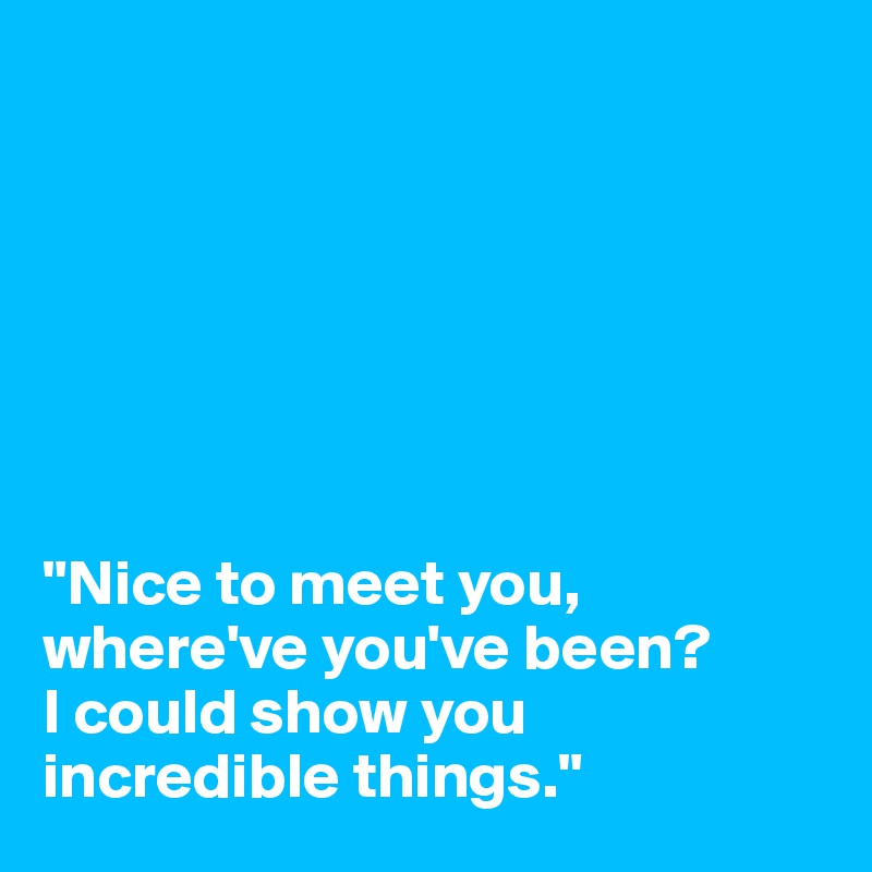 







"Nice to meet you, where've you've been?
I could show you incredible things."