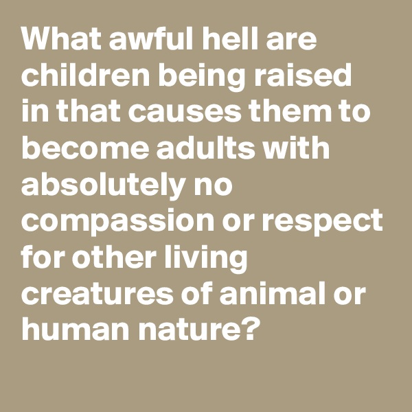 What awful hell are children being raised in that causes them to become adults with absolutely no compassion or respect for other living creatures of animal or human nature?