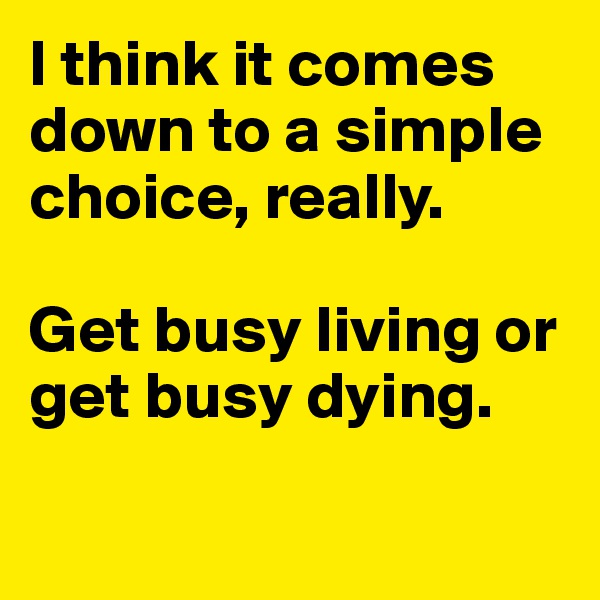 I think it comes down to a simple choice, really. 

Get busy living or get busy dying. 


