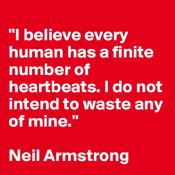 
"I believe every human has a finite number of heartbeats. I do not intend to waste any of mine." 

Neil Armstrong