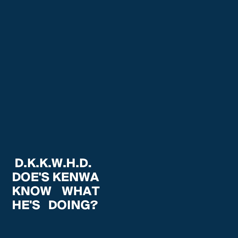 









 D.K.K.W.H.D.
DOE'S KENWA 
KNOW    WHAT 
HE'S   DOING?
