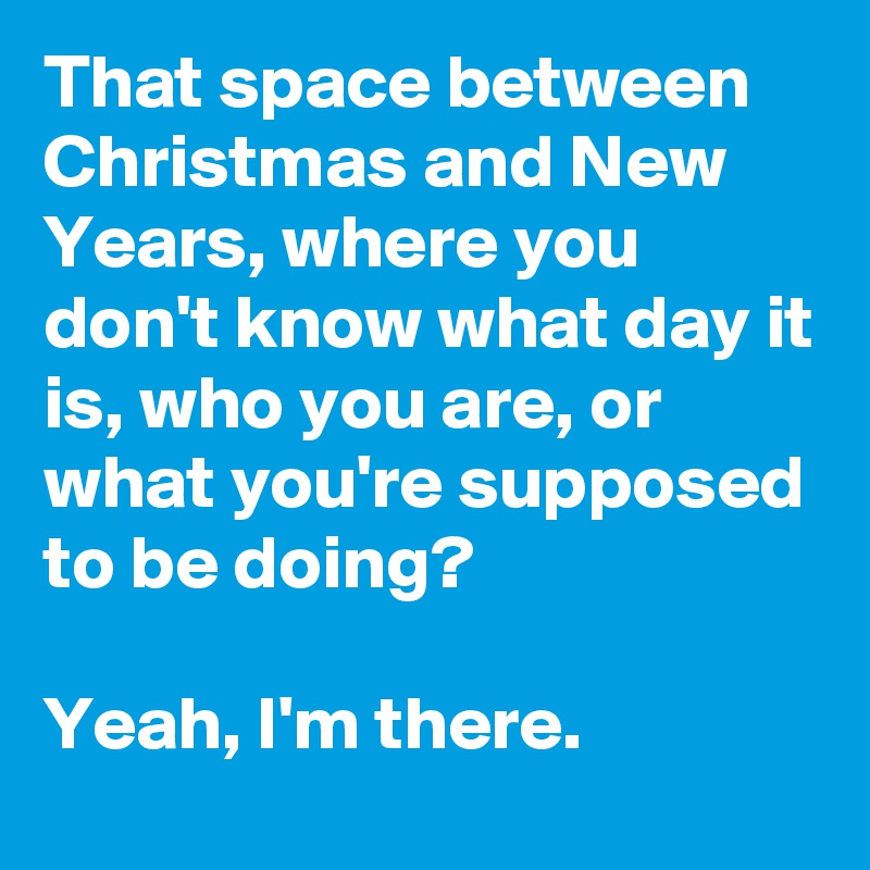 That space between Christmas and New Years, where you don't know what day it is, who you are, or what you're supposed to be doing?

Yeah, I'm there.