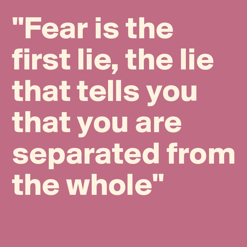 "Fear is the first lie, the lie that tells you that you are separated from the whole"