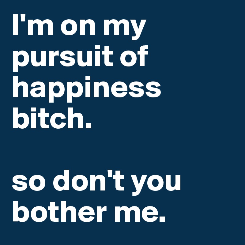 I'm on my pursuit of happiness 
bitch. 

so don't you bother me.