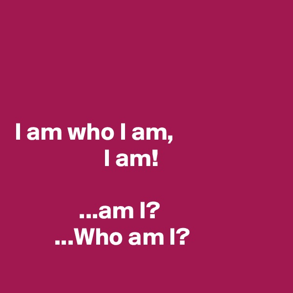 



I am who I am,
                  I am! 

             ...am I?
        ...Who am I?
