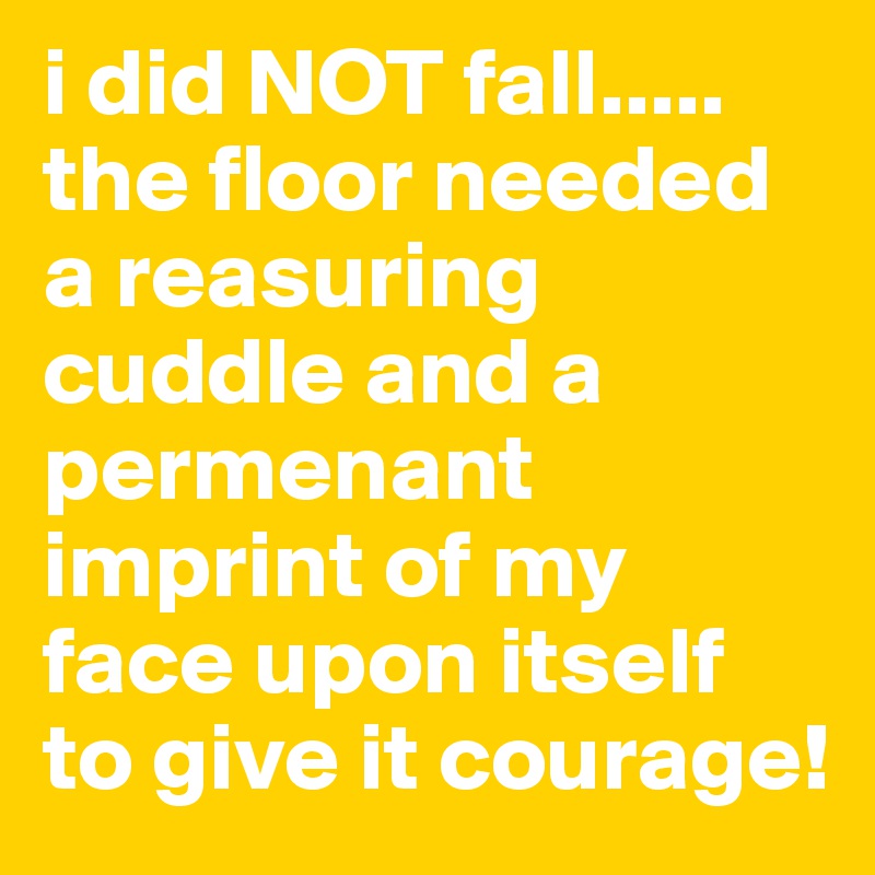 i did NOT fall..... the floor needed a reasuring cuddle and a permenant imprint of my face upon itself to give it courage! 