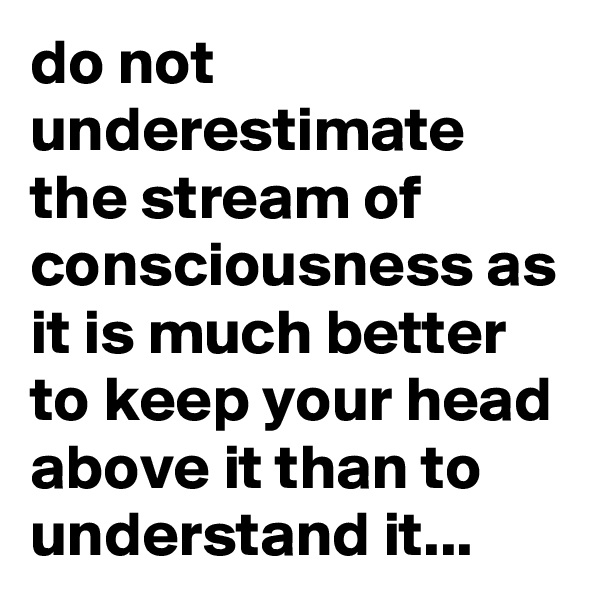 do not underestimate the stream of consciousness as it is much better to keep your head above it than to understand it...