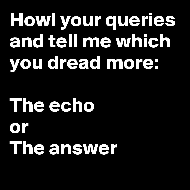 Howl your queries and tell me which you dread more:

The echo
or 
The answer